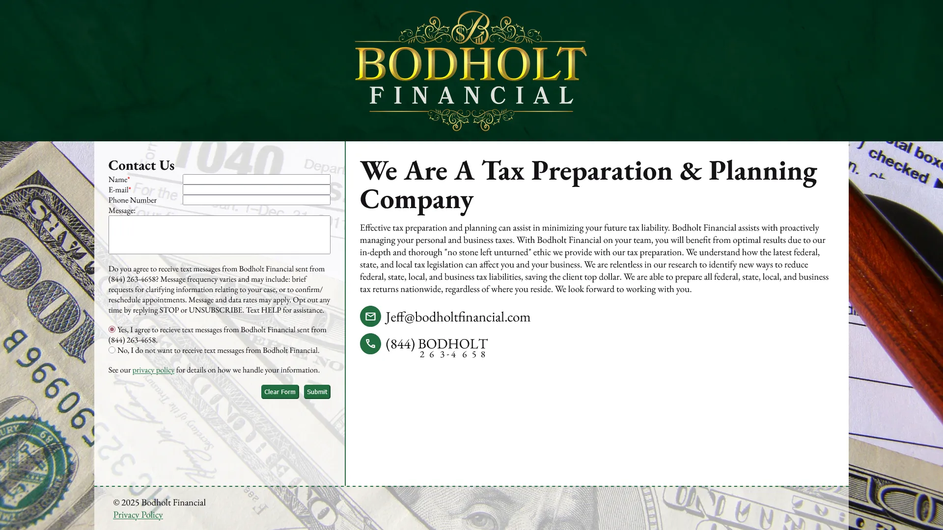 Bodholt Financial home page.